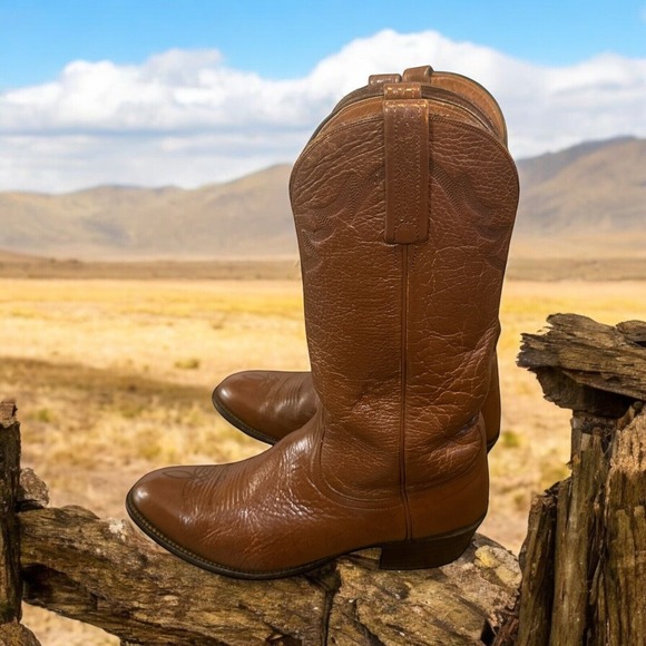 Lucchese 2000 Brown Leather Western Cowboy Boots Rodeo Farm Mens Size 9.5Country - Picture 1 of 7